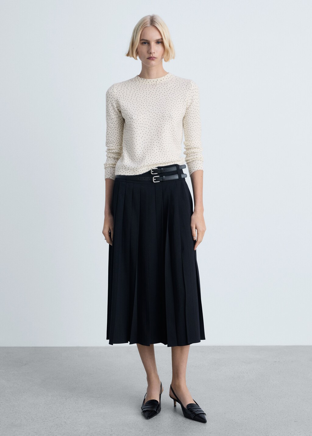 Polka-dot knitted sweater - Ecru