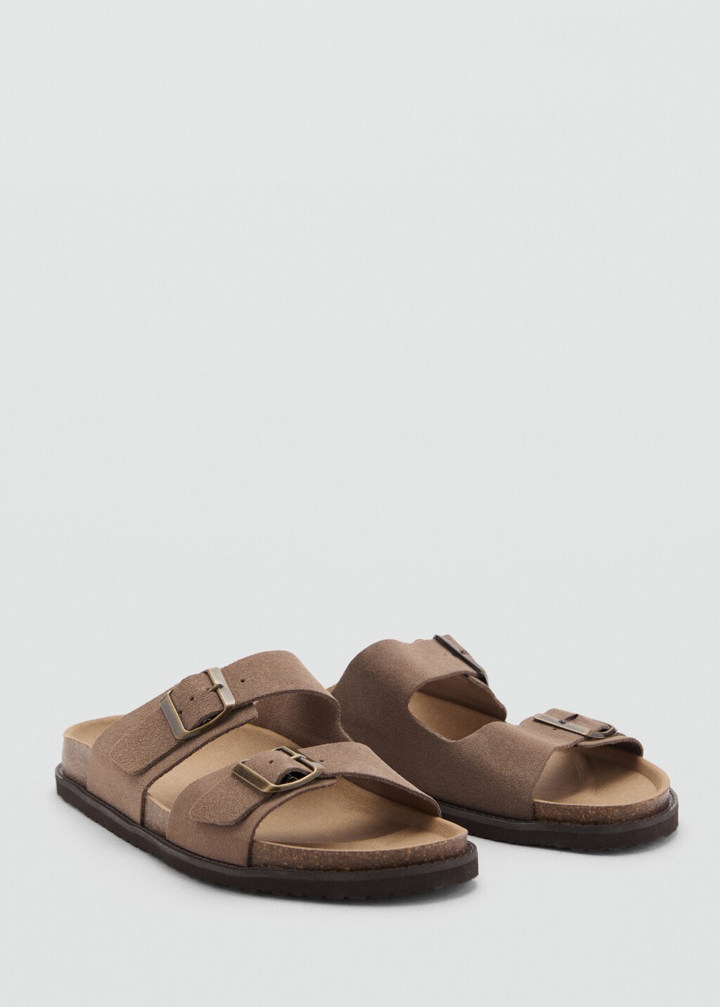 Split leather sandals with buckle - Medium Brown