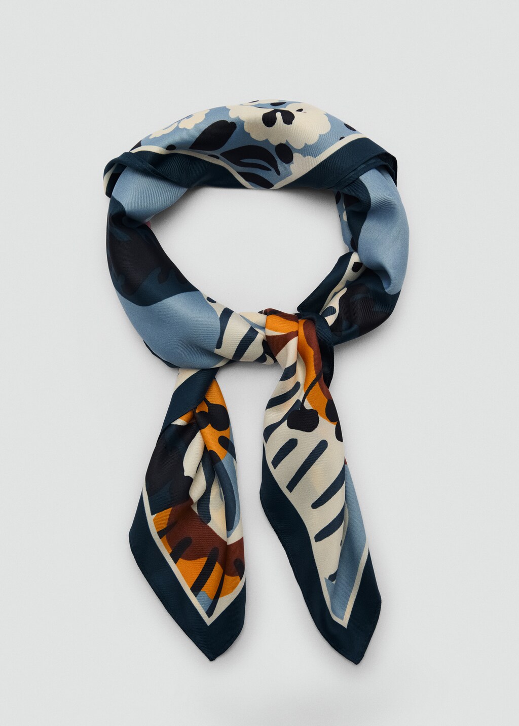 Floral satin scarf - Blue