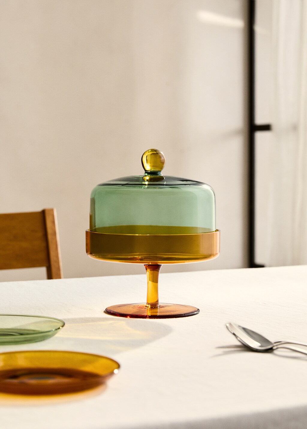 Bicolor borosilicate fountain with large lid - Green