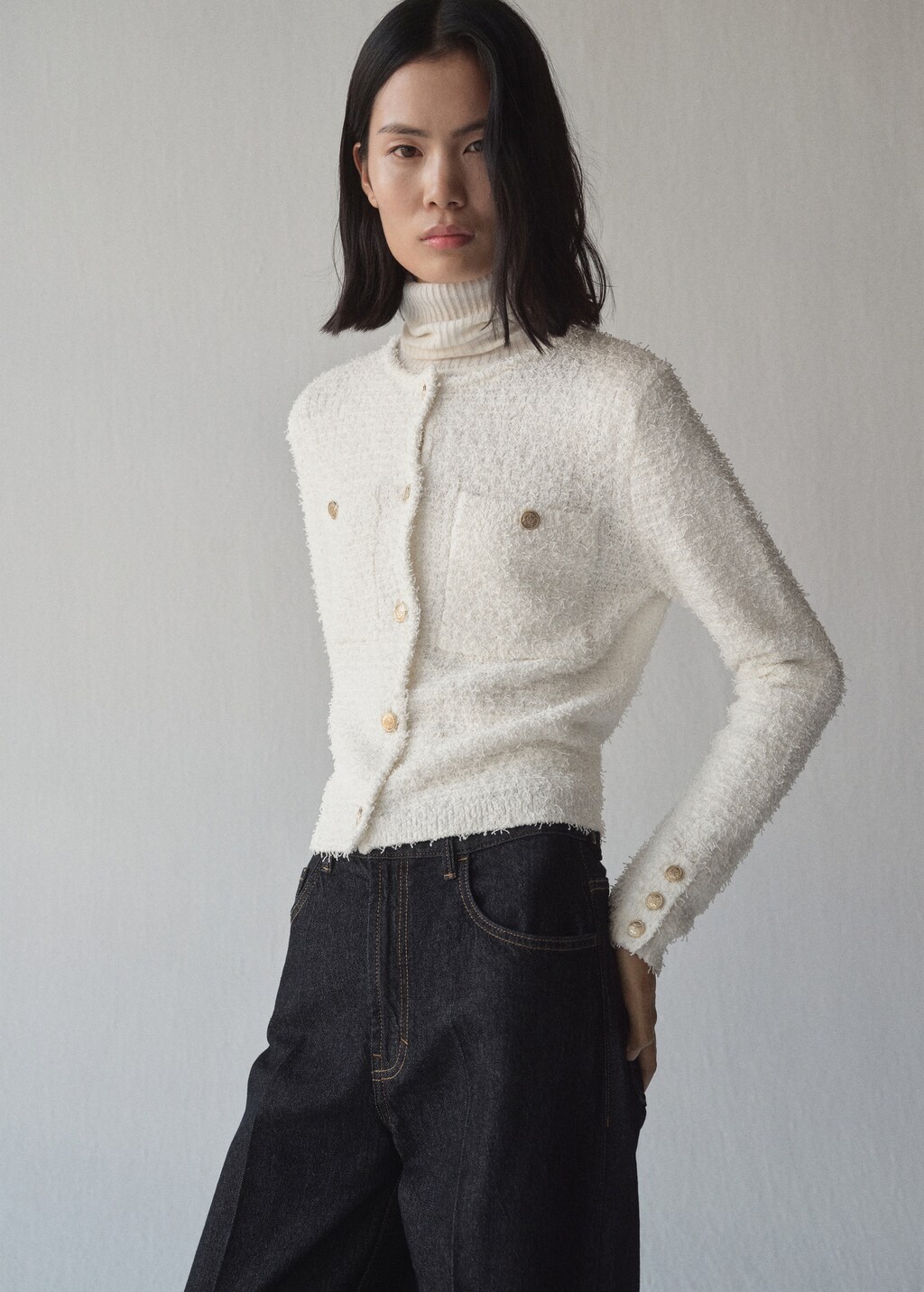 Tweed jacket with jewel buttons - Ecru