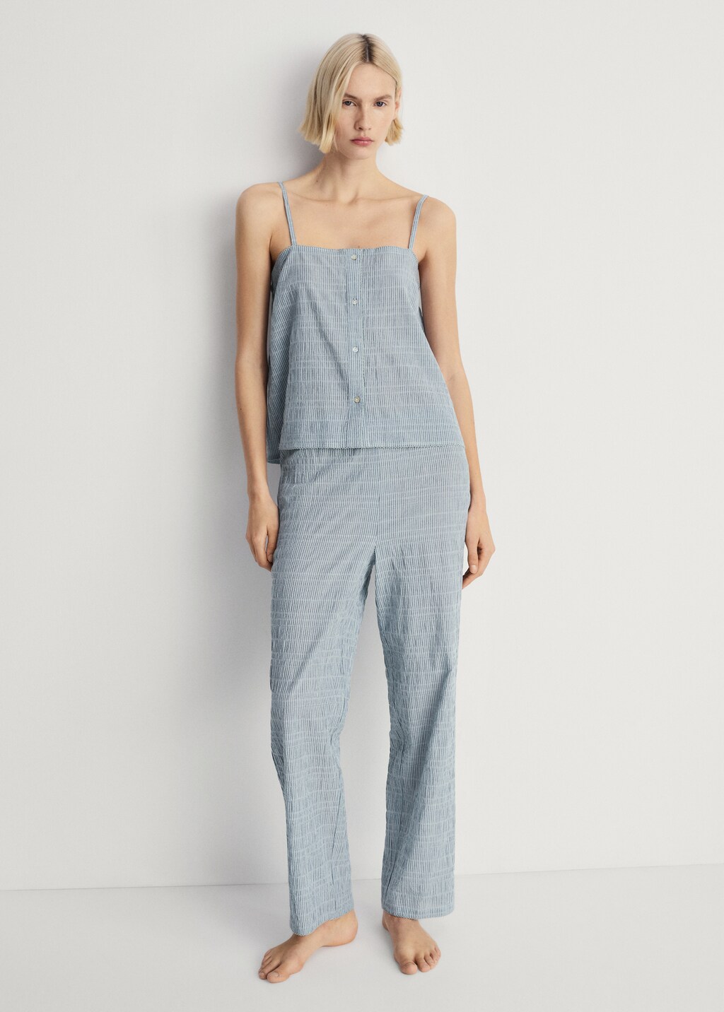 Cotton striped woven seersucker trousers - Lilac