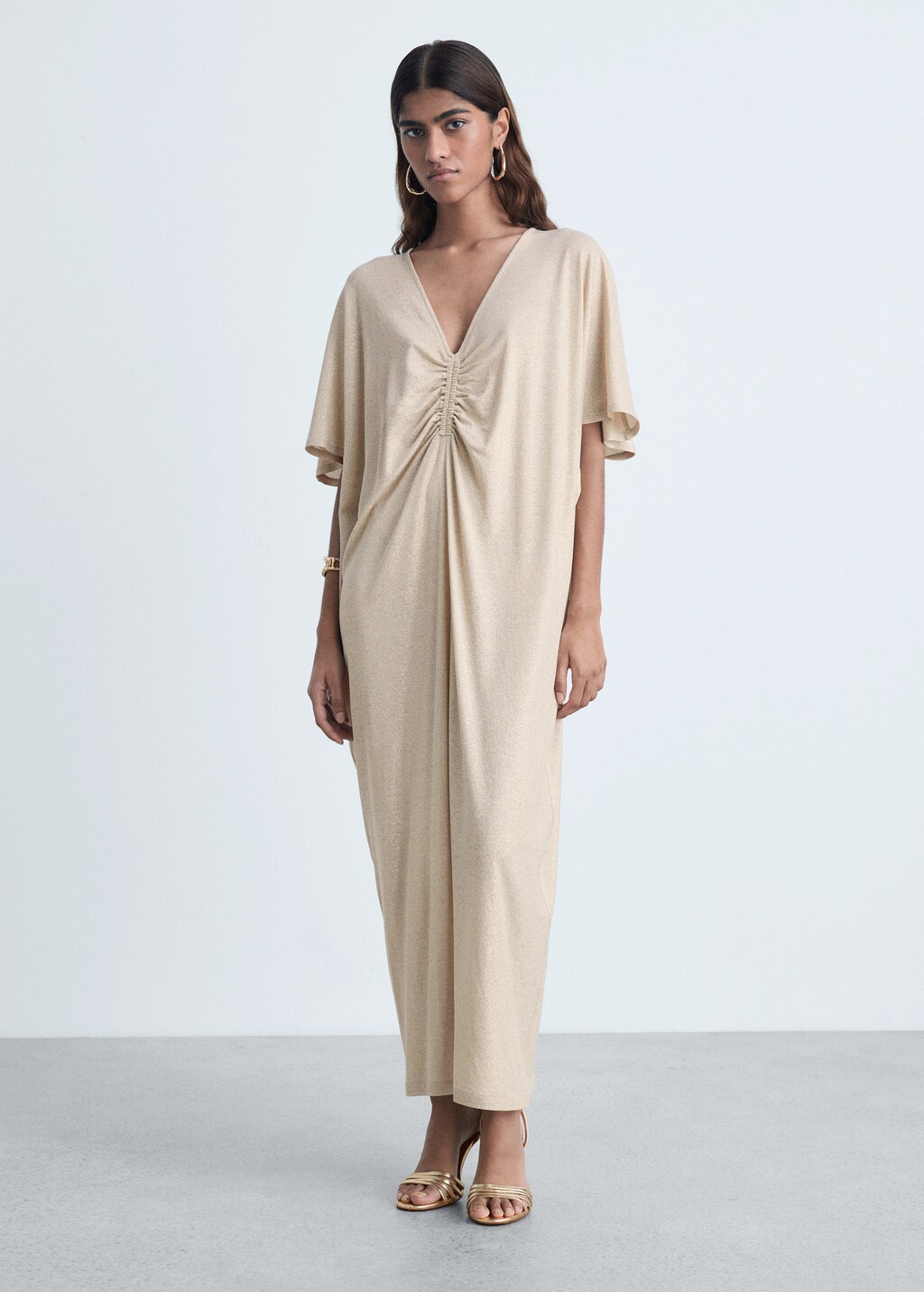 Lurex dress with gathered neckline - Gold