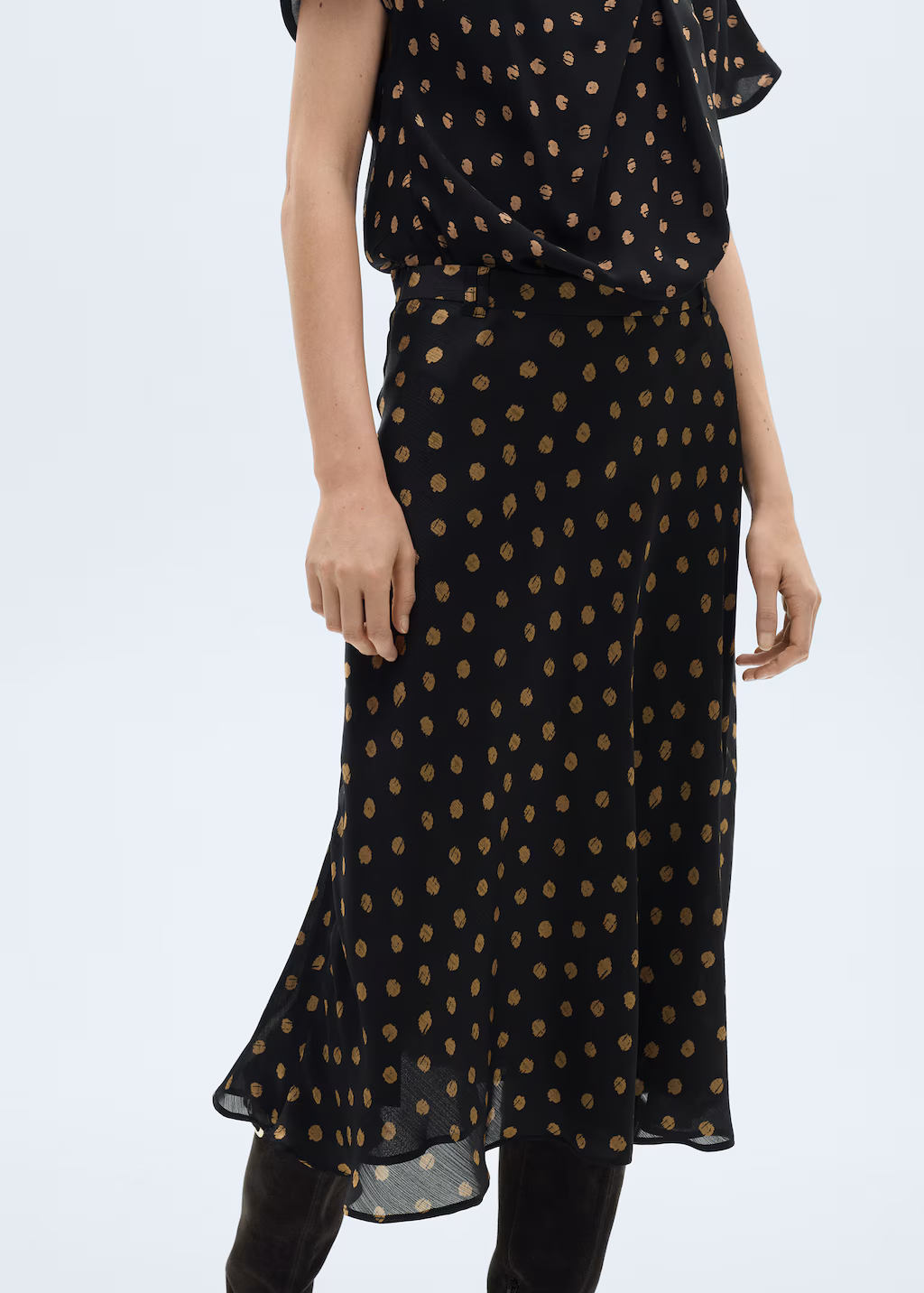 Polka-dot midi skirt - Black