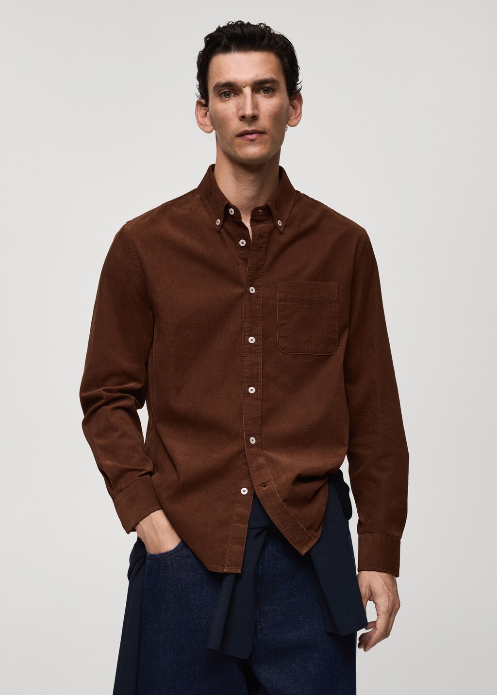 Classic-fit micro-corduroy shirt - Beige