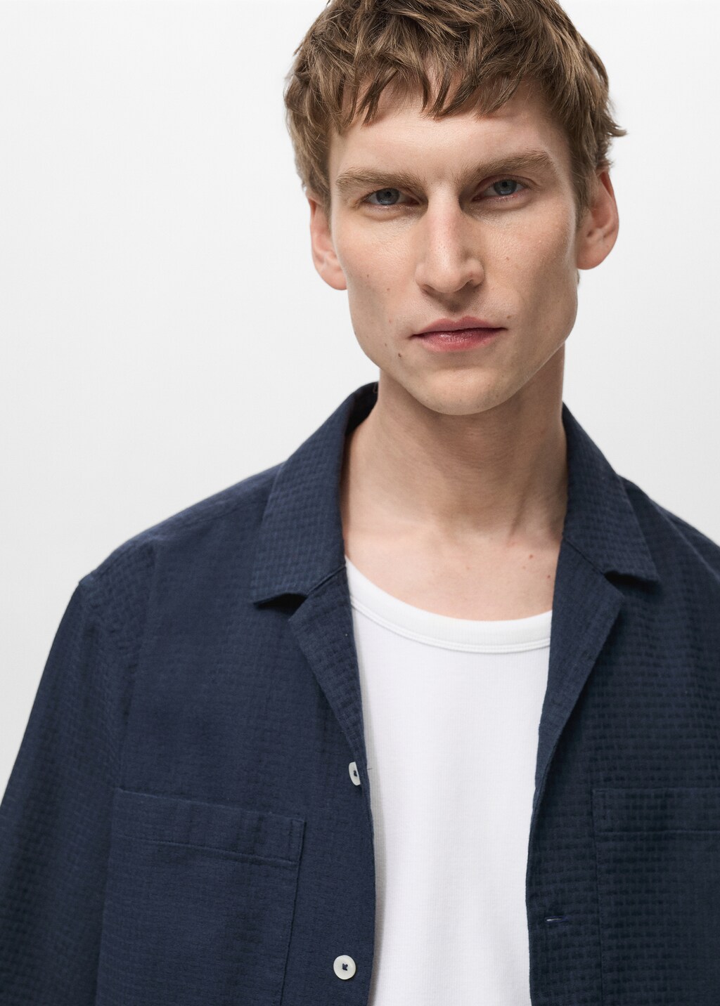 100% cotton check seersucker shirt - Dark Navy