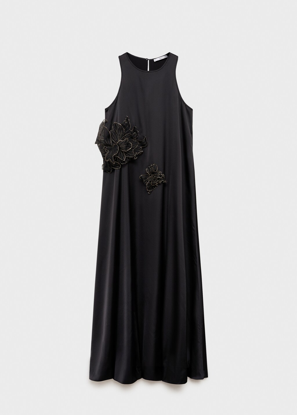 Satin maxi-flower dress - Black