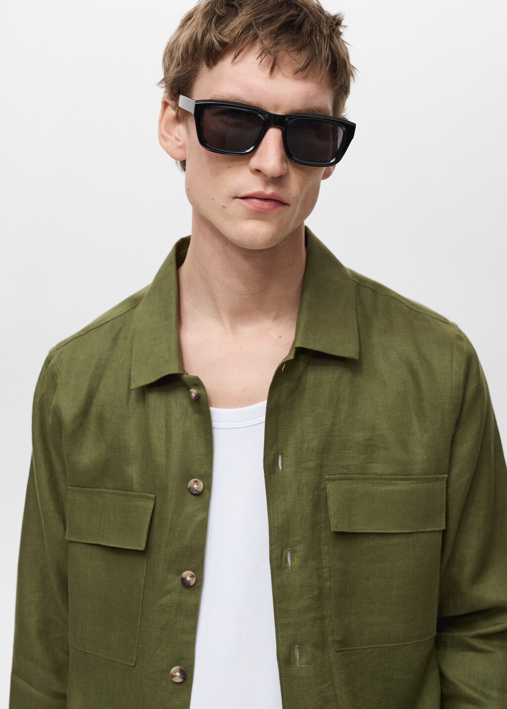 100% linen overshirt with pockets - Sand