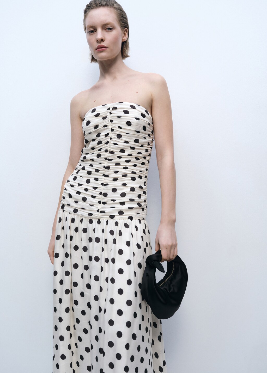 Draped body polka dot dress - Off White