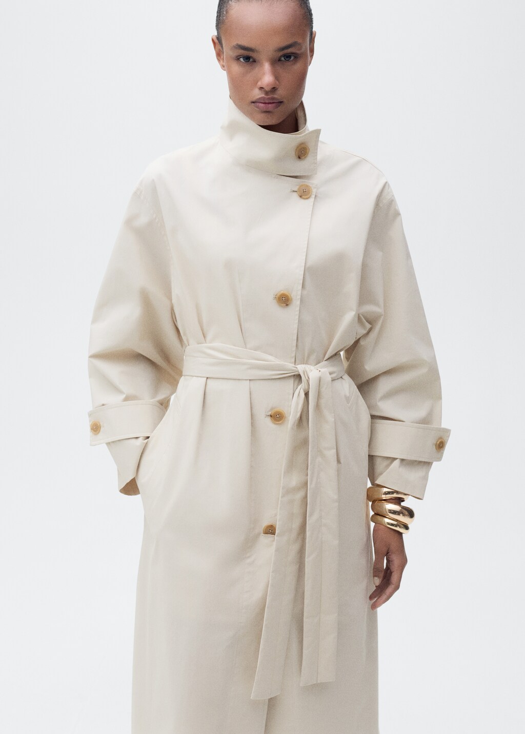 Oversized cotton trench coat - Light/Pastel Grey