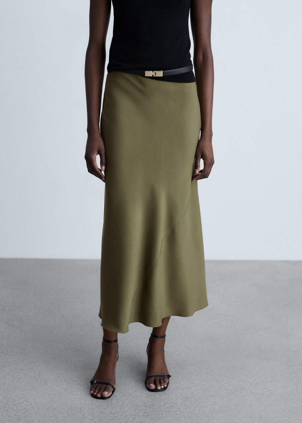 Midi satin skirt - Beige