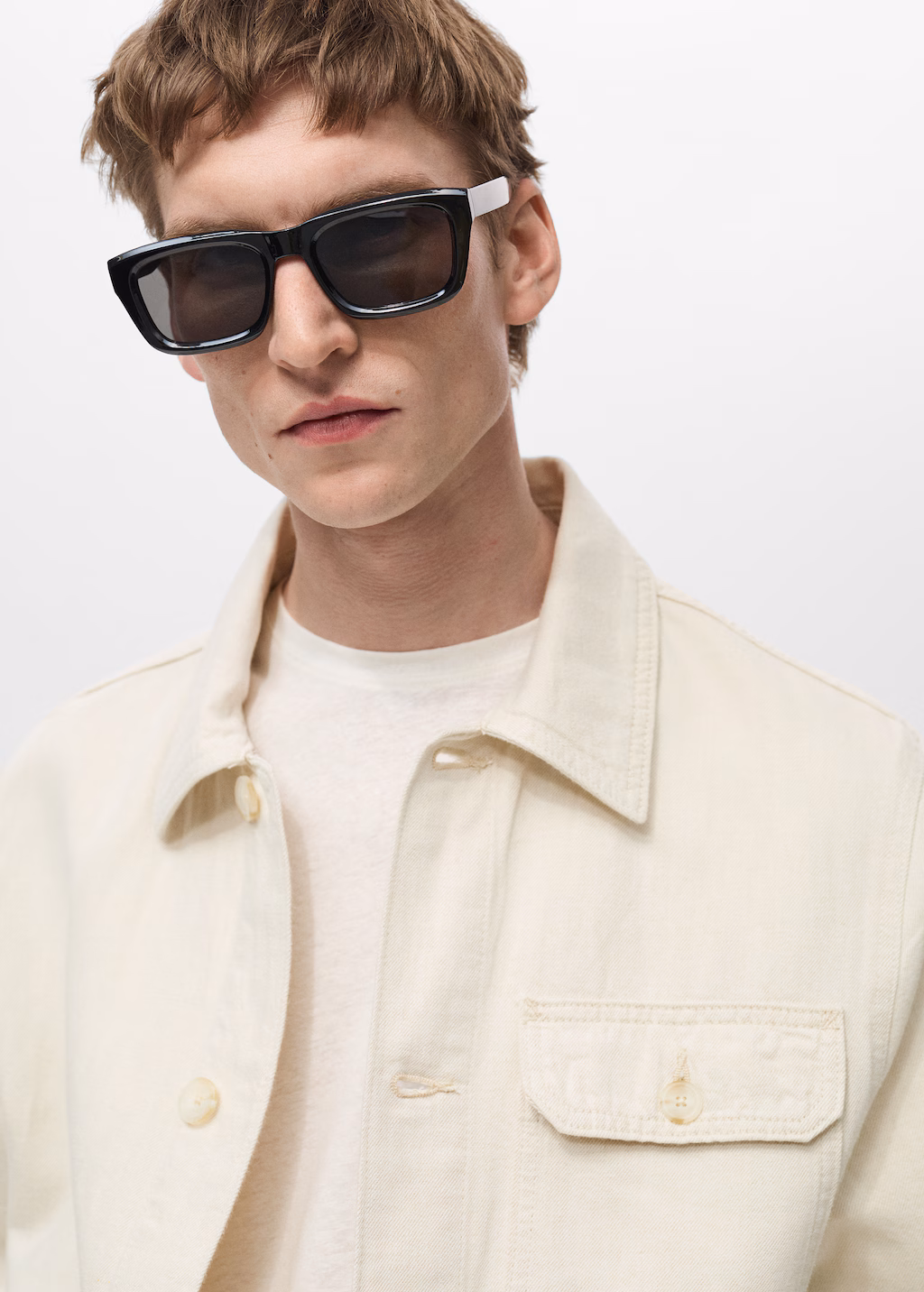 Linen-cotton overshirt with pocket - Ecru