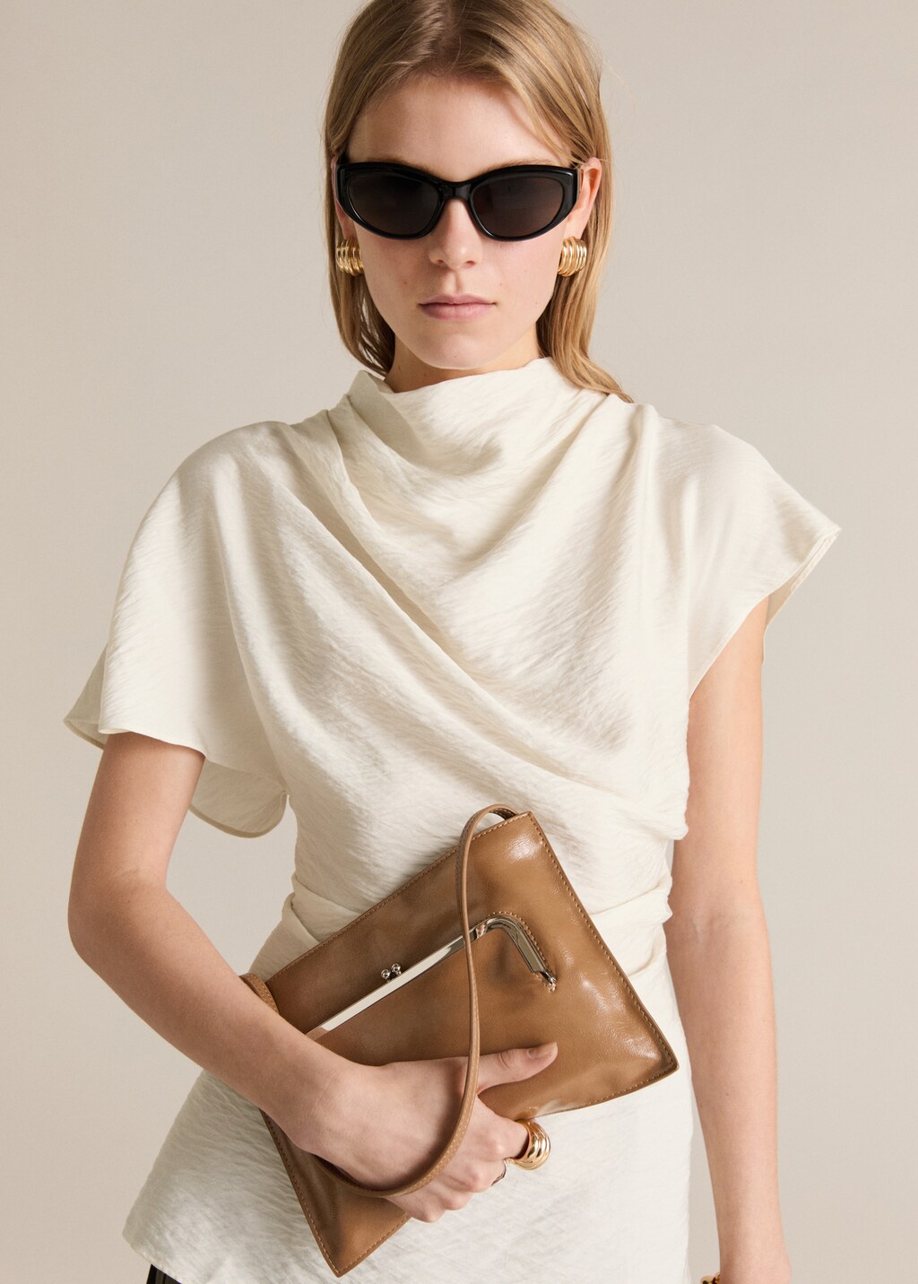Textured draped blouse - Ecru