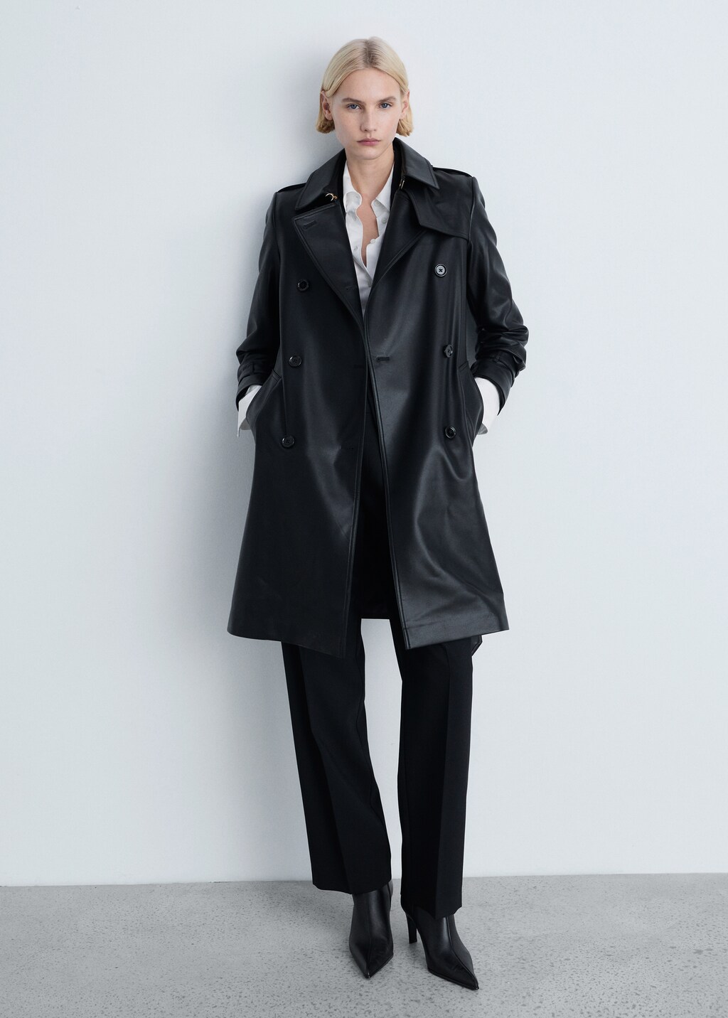 Leather-effect trench coat - Black