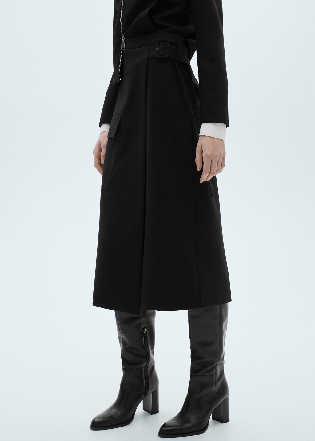 Midi skirt with buckle detail - Black