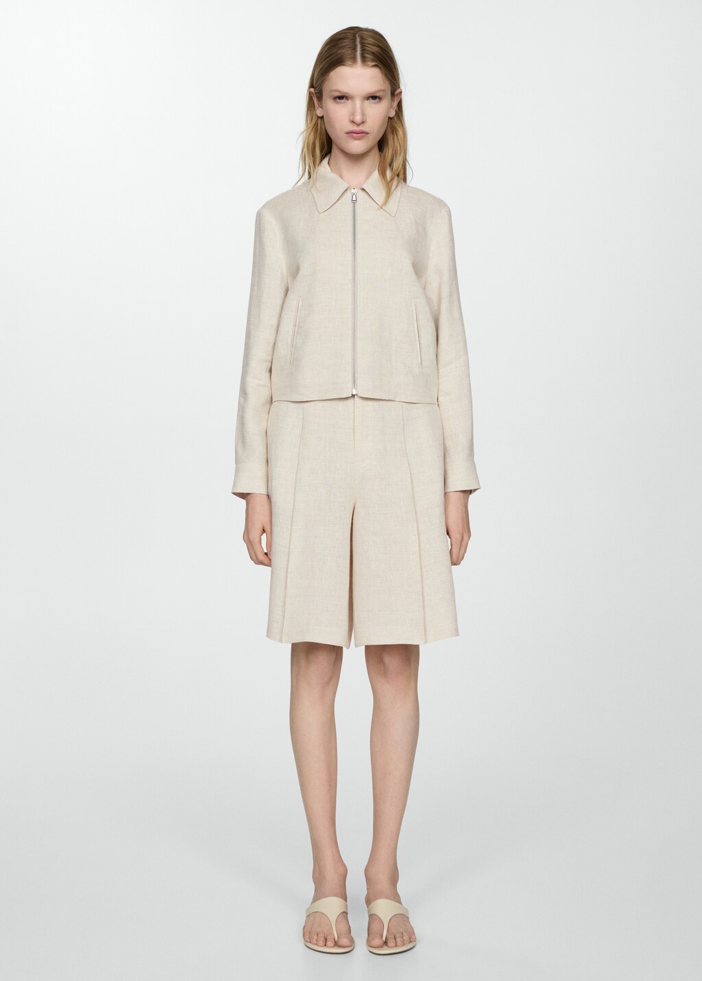 100% linen bermuda shorts - Light/Pastel Grey