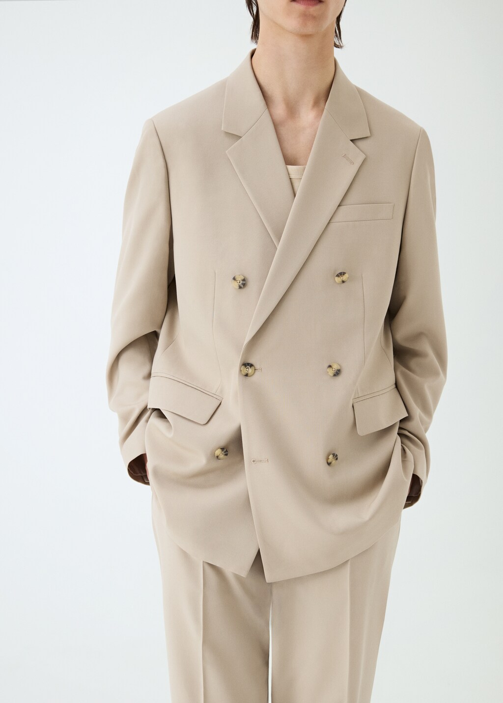 Double-breasted regular-fit suit jacket - Beige