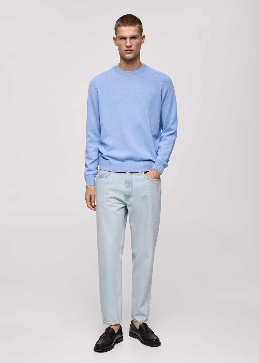 Cropped tapered-fit jeans - Black denim