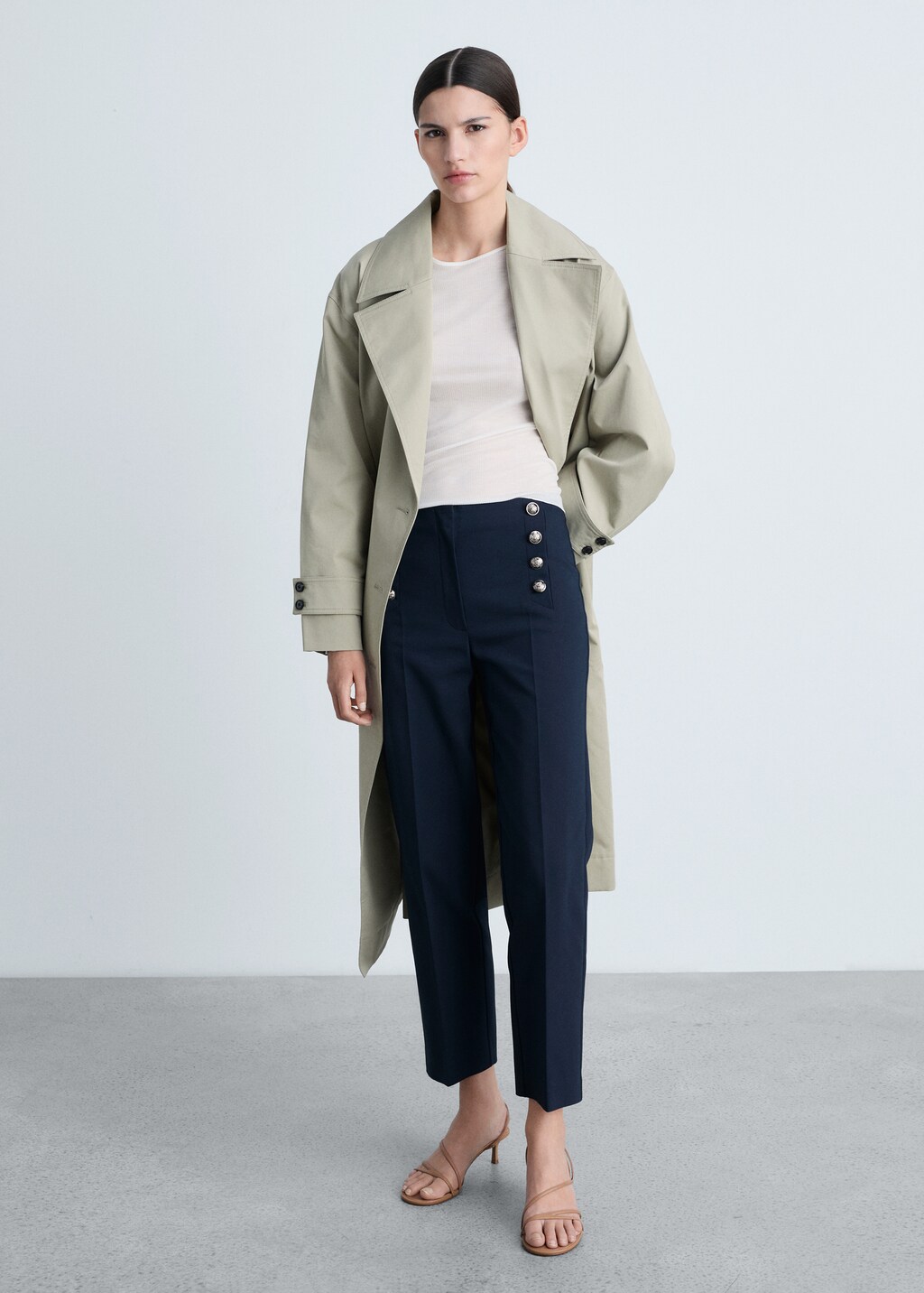 Straight trousers with jewel buttons - Khaki