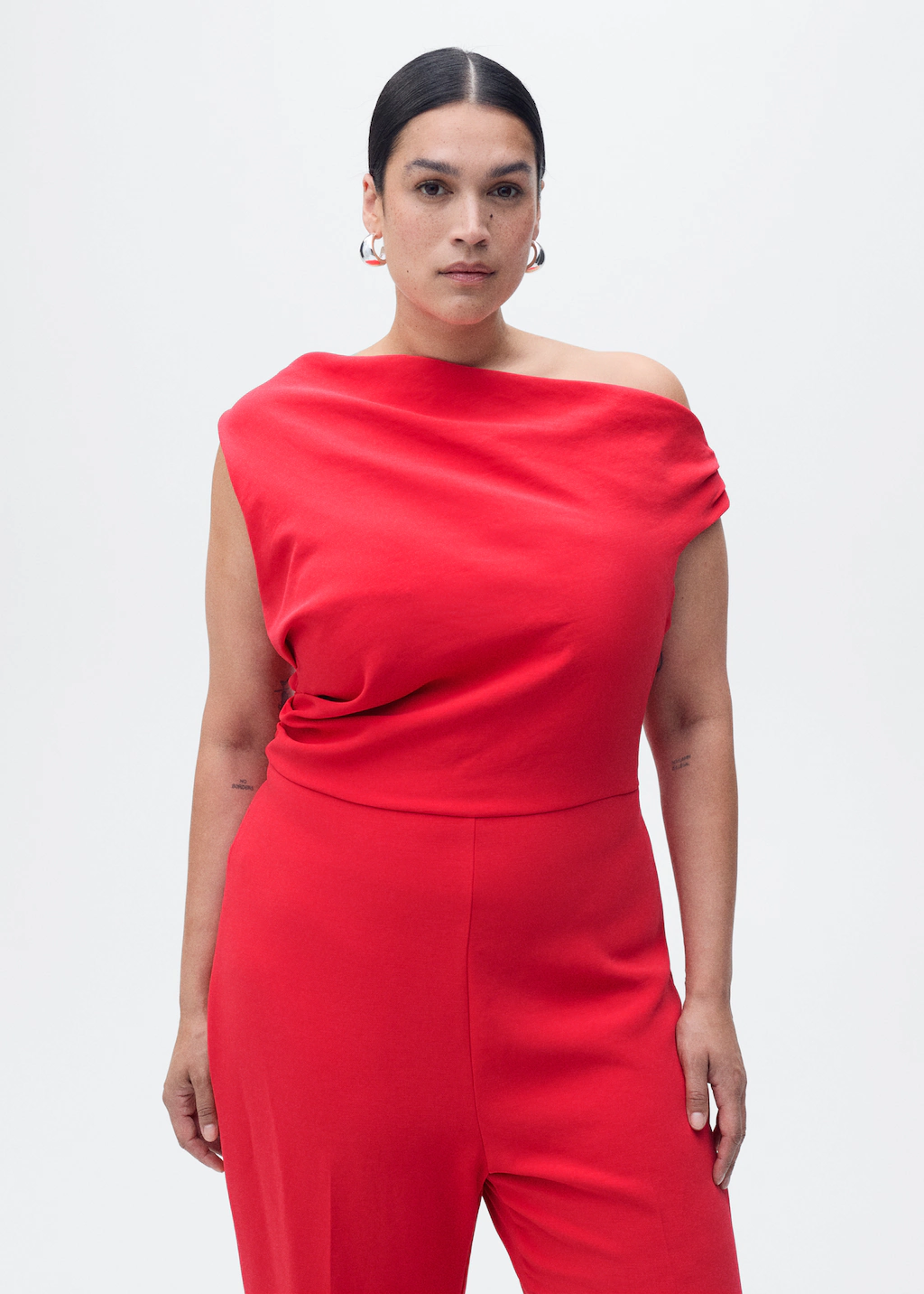 Long asymmetrical draped jumpsuit - Red