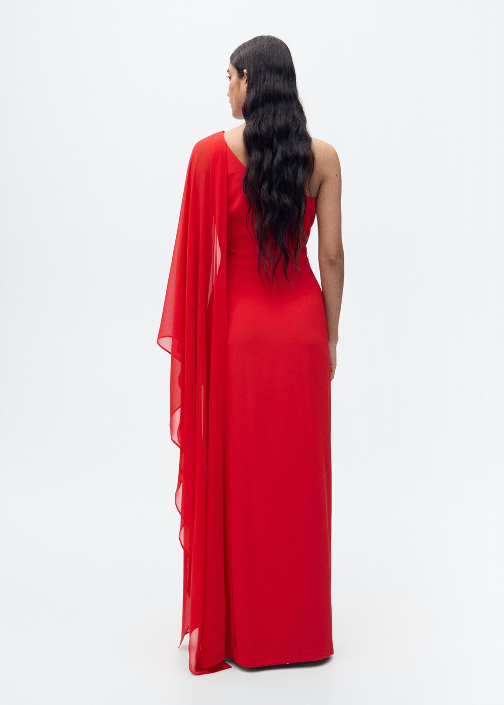 Asymmetrical dress with flared sleeves - Red
