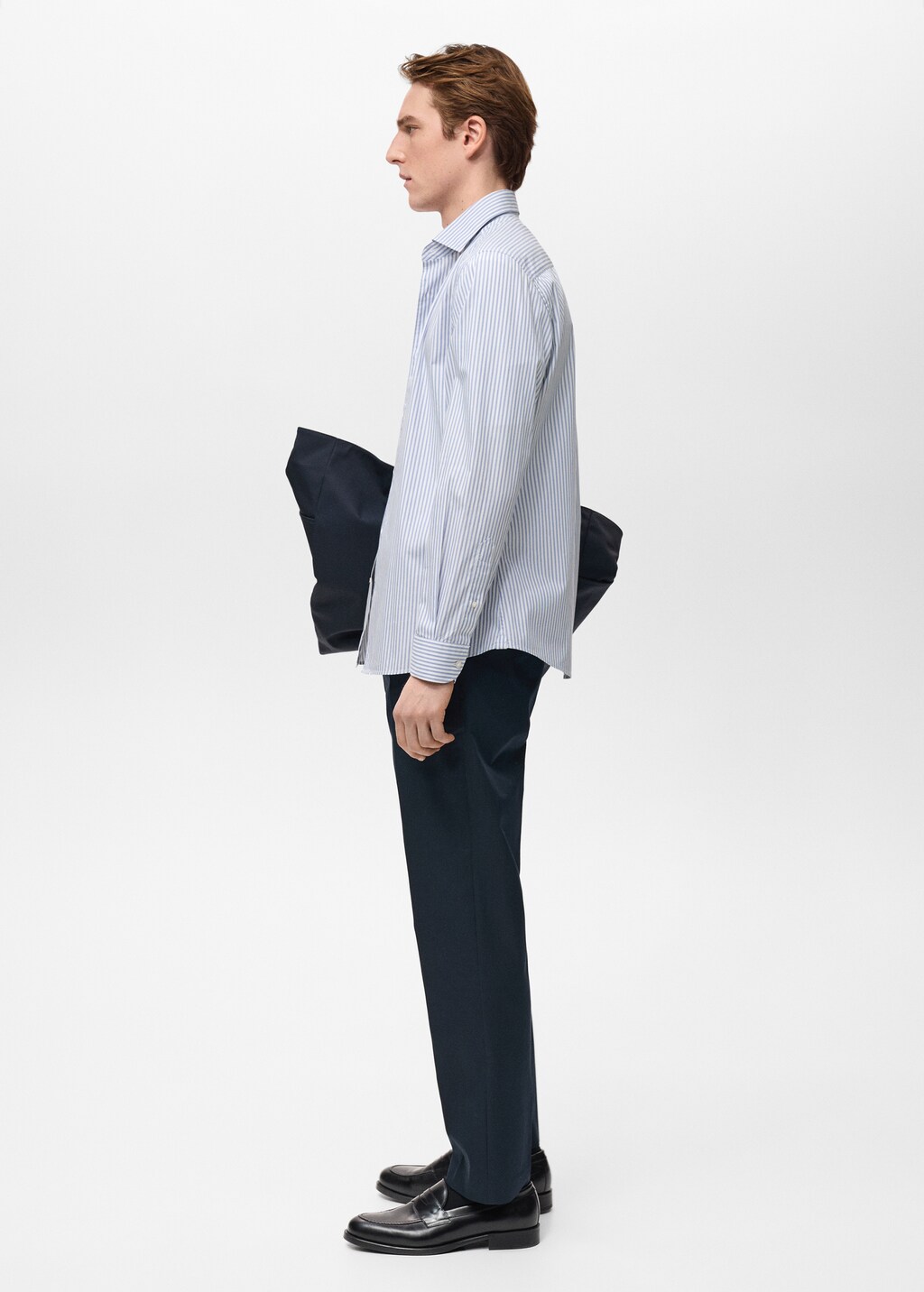 Regular-fit striped 100% cotton shirt - White