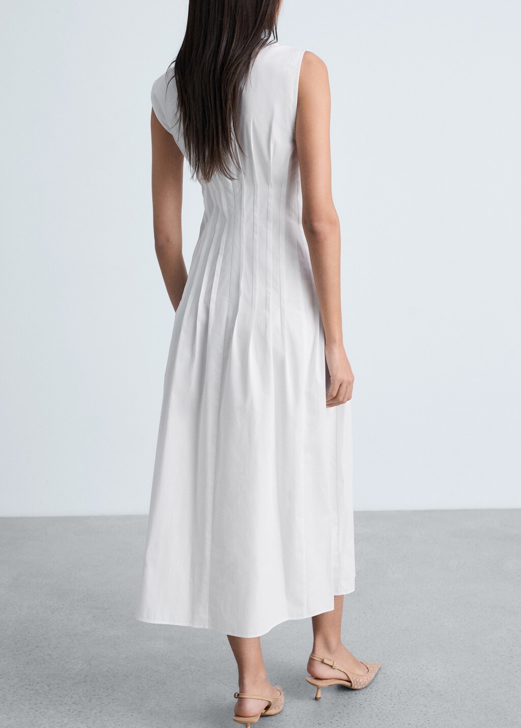 Cotton pleated midi-dress - White