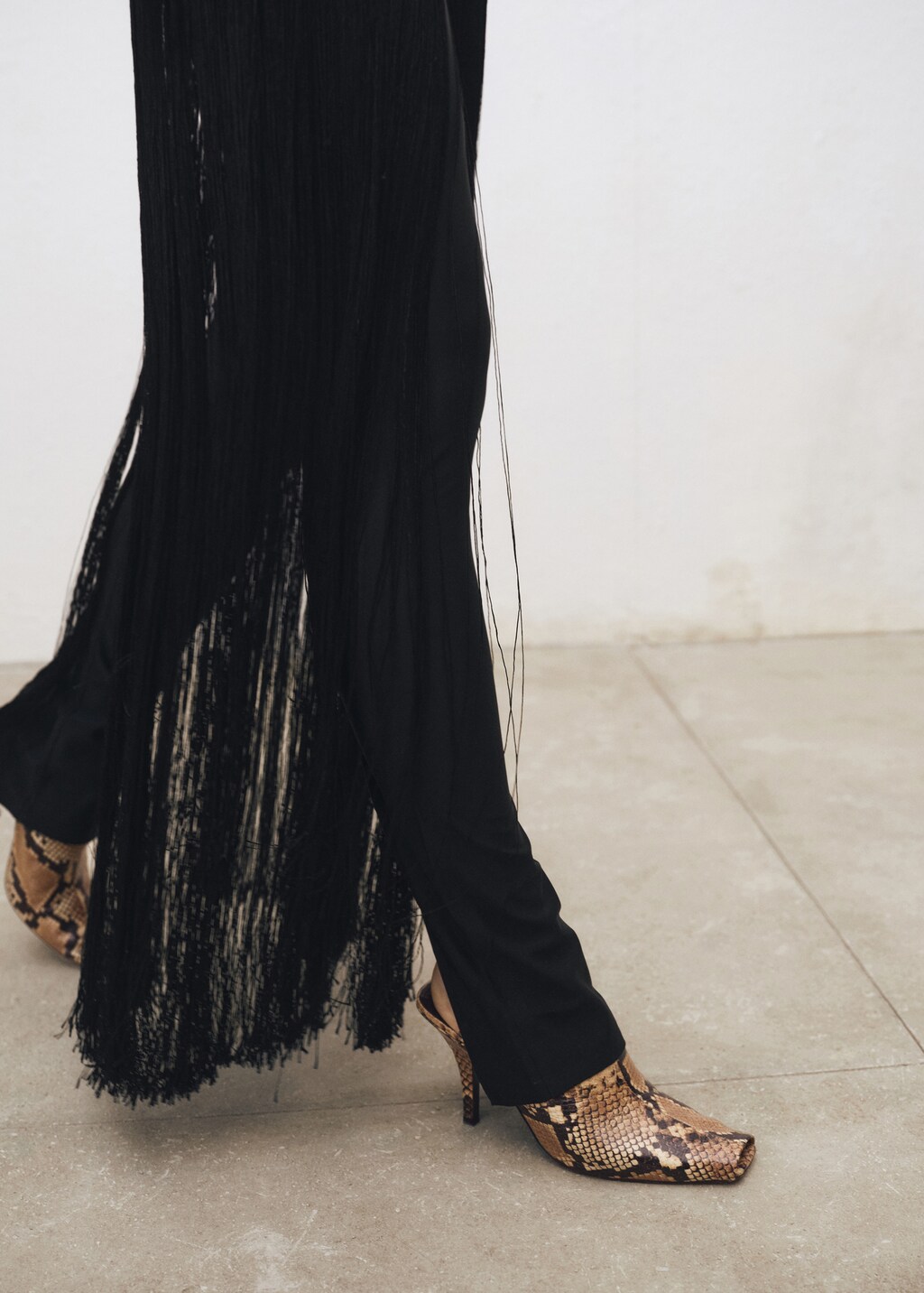 Animal-print open-back leather heeled shoes - Beige