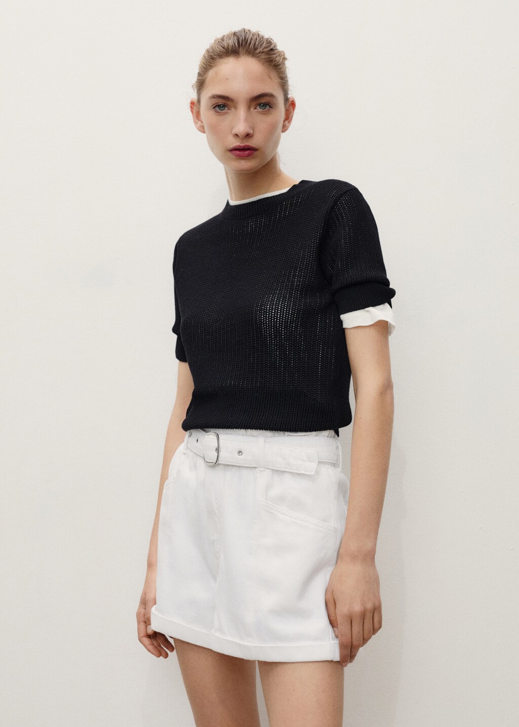 Paperbag shorts with belted hem - White