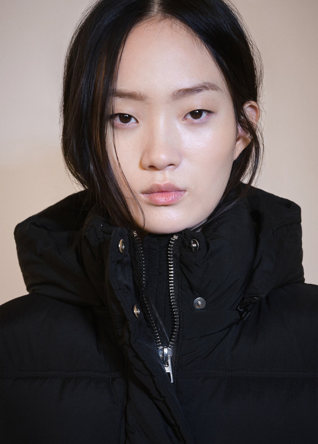 Quilted long coat - Black