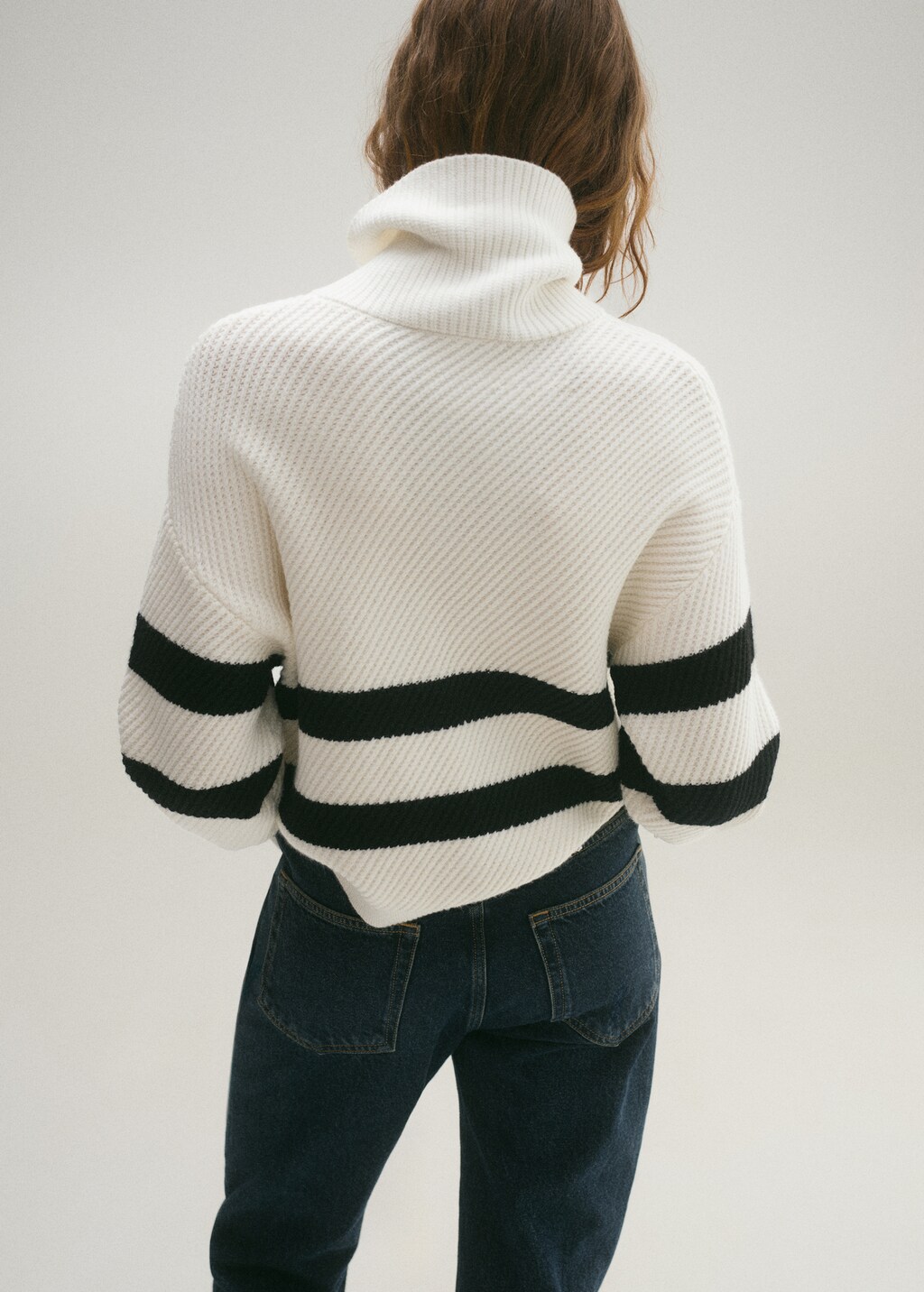 Striped ribbed-knit sweater - Ecru