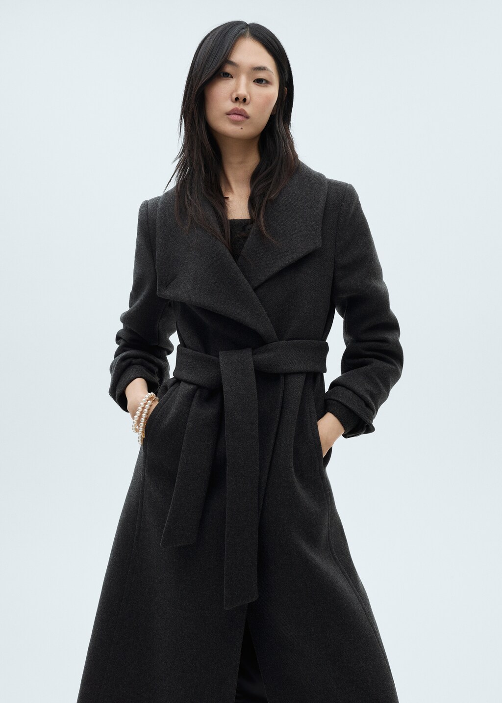 Woollen coat with belt - Grey