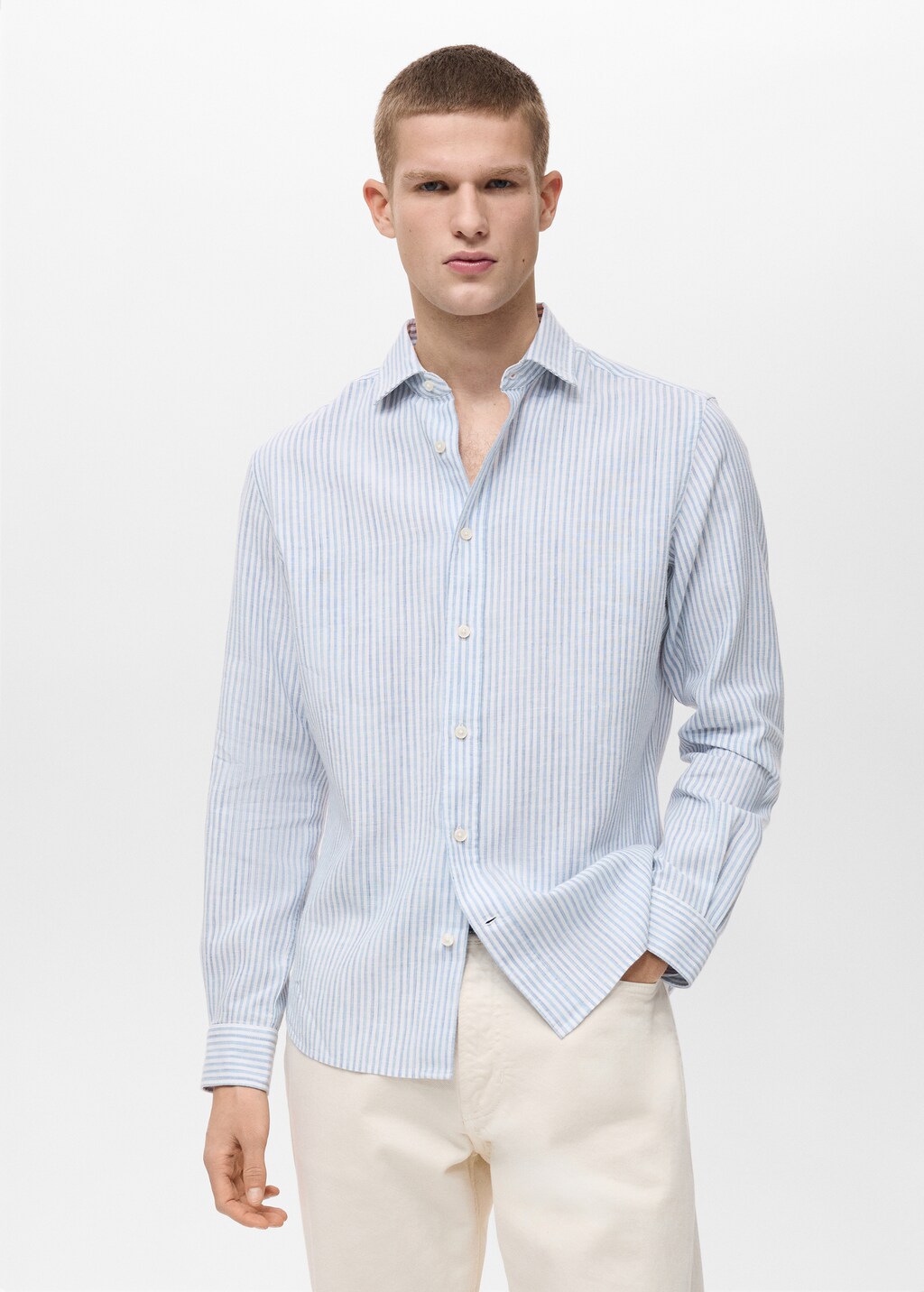 Regular fit striped linen shirt - Light Pink