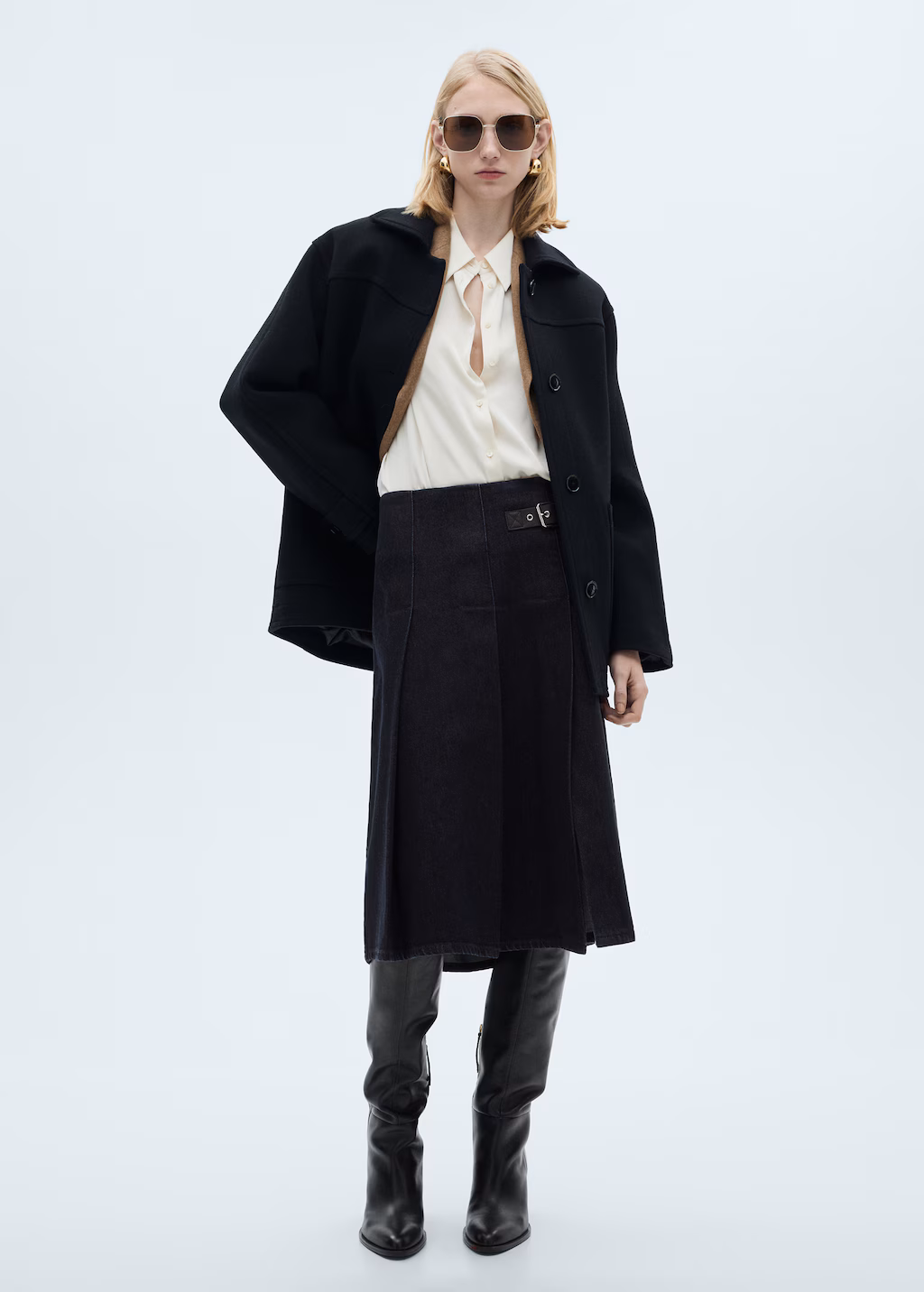 Rinse-wash midi-skirt with buckle - Open Blue