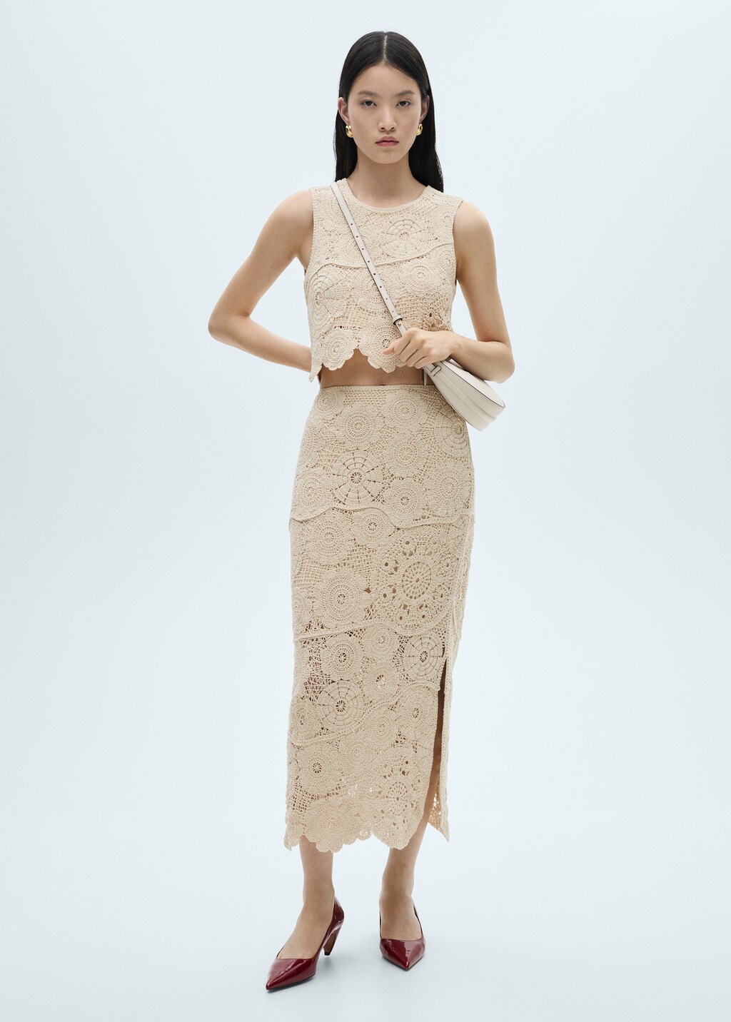 Floral crochet crop top - Ecru