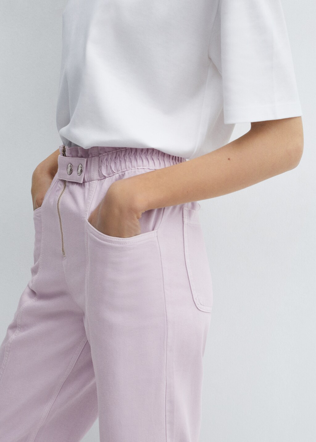 Slouchy jeans with elastic waist - Ecru