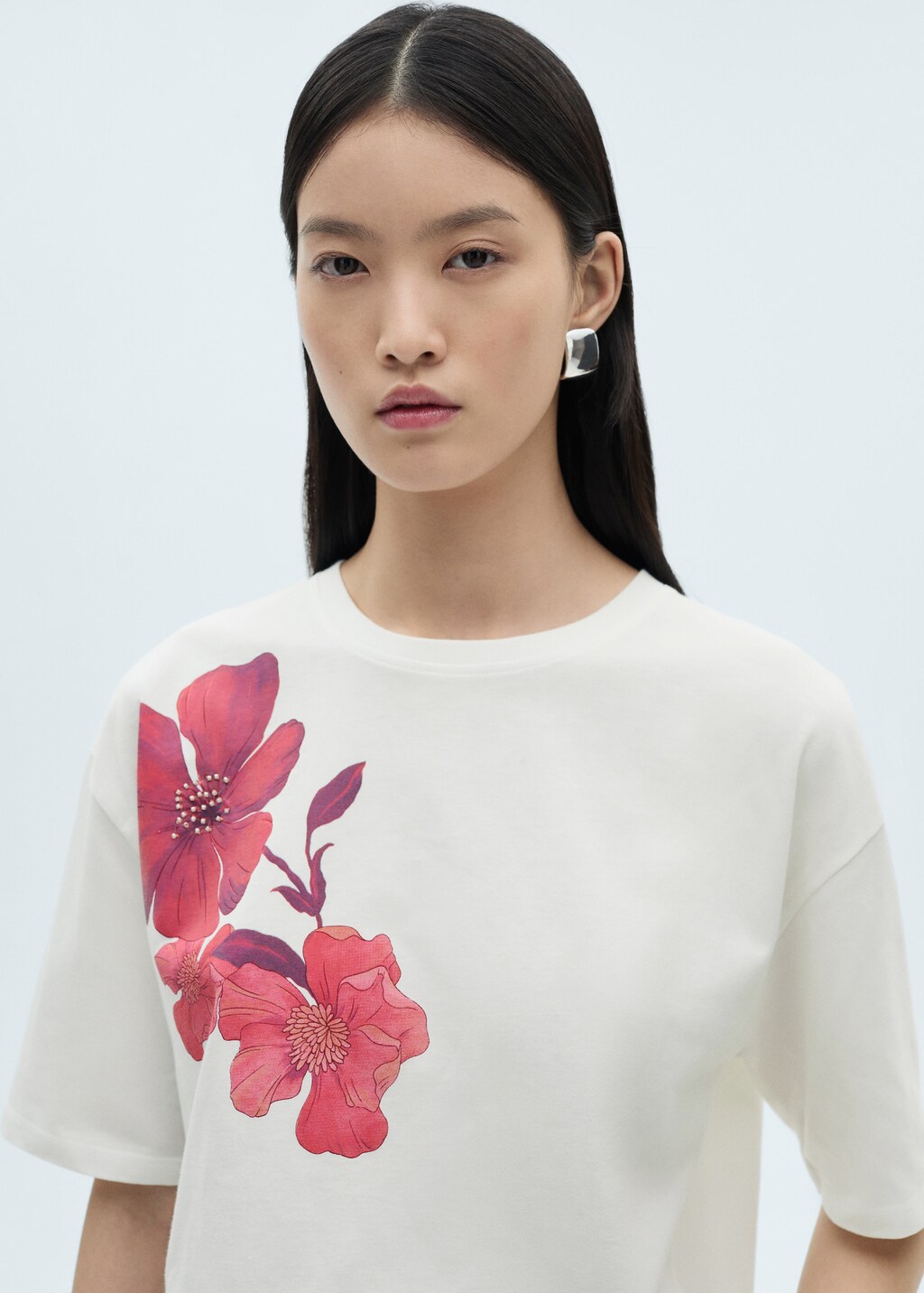 Cotton t-shirt with flower detail - Off White