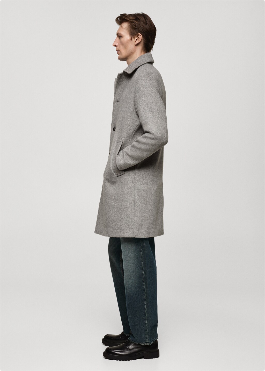 Regular-fit herringbone wool coat - Grey