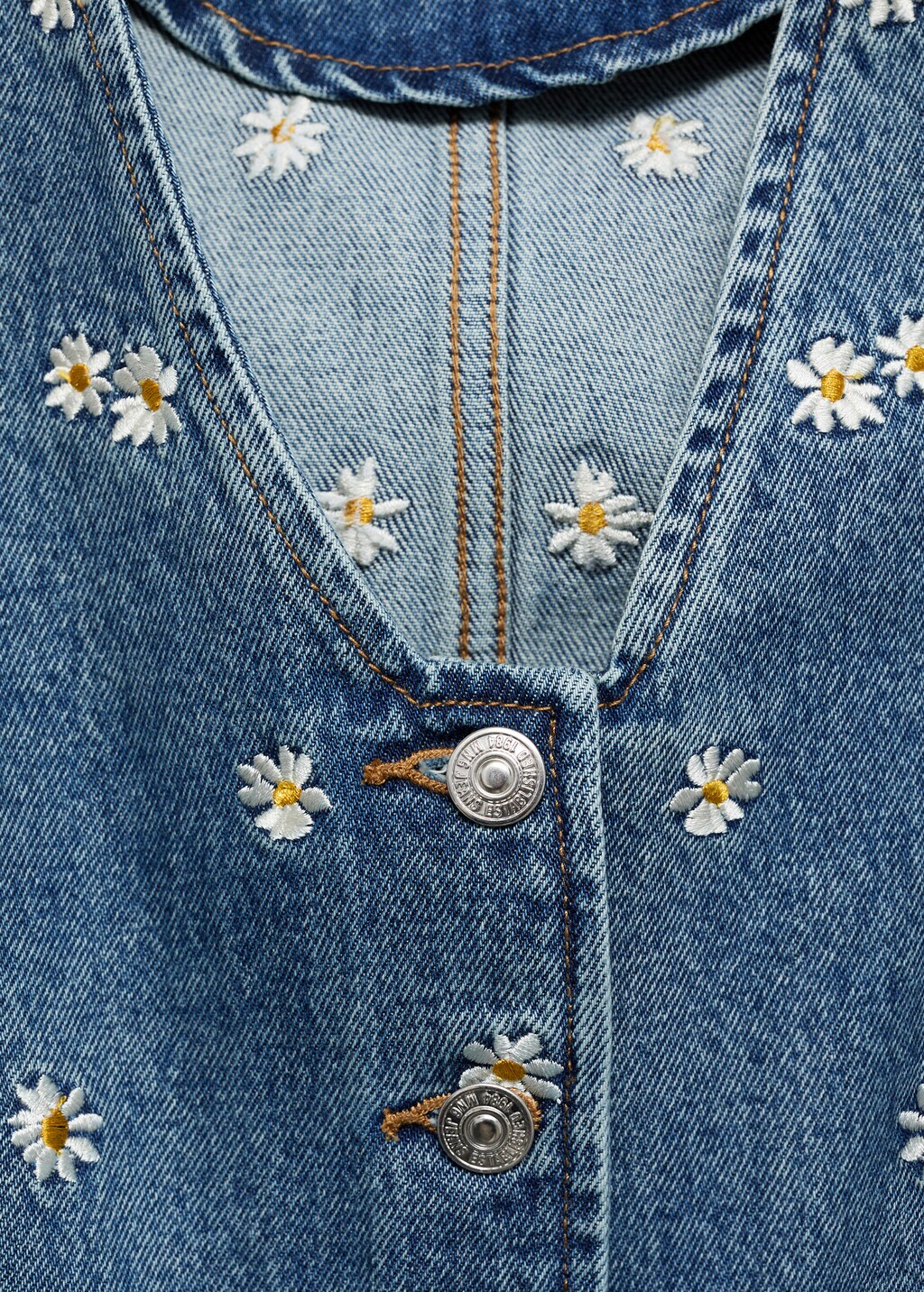 Flower-embroidered cropped waistcoat - Medium Blue