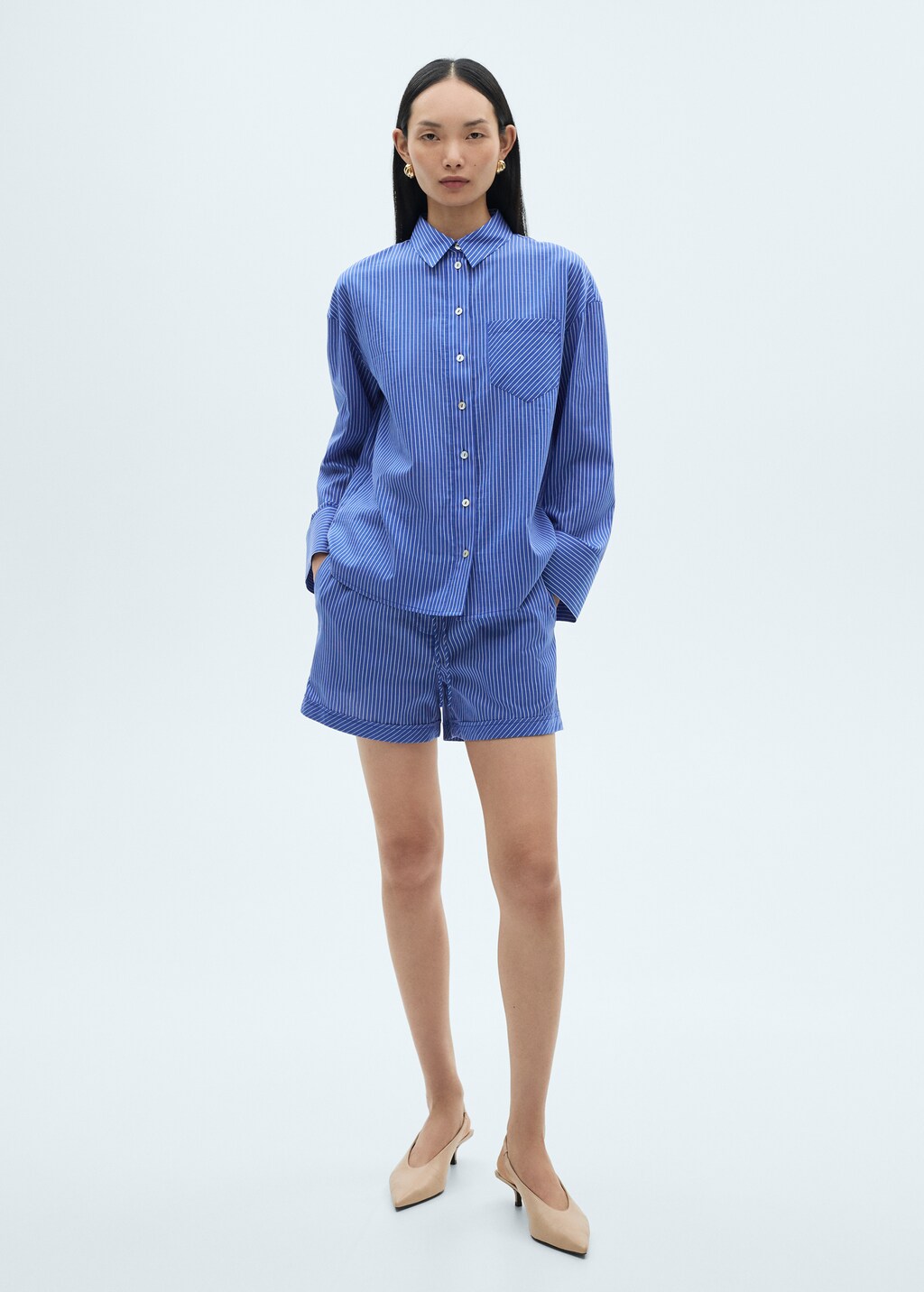 Striped cotton-blend shirt - Red