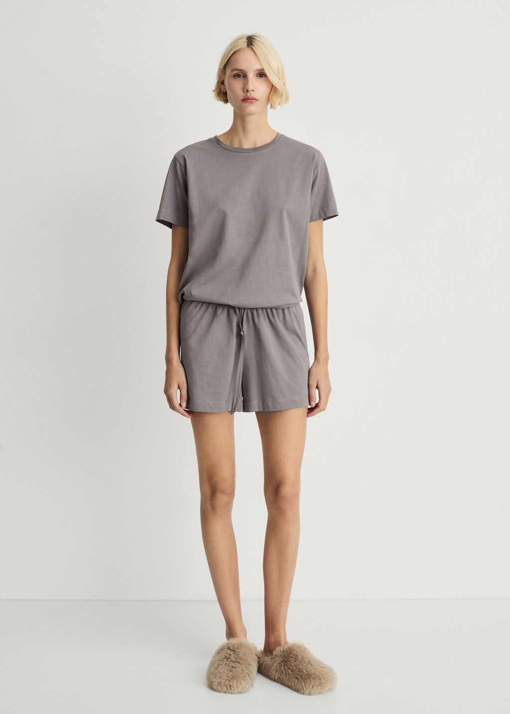 Two-piece short cotton pyjama set - Beige