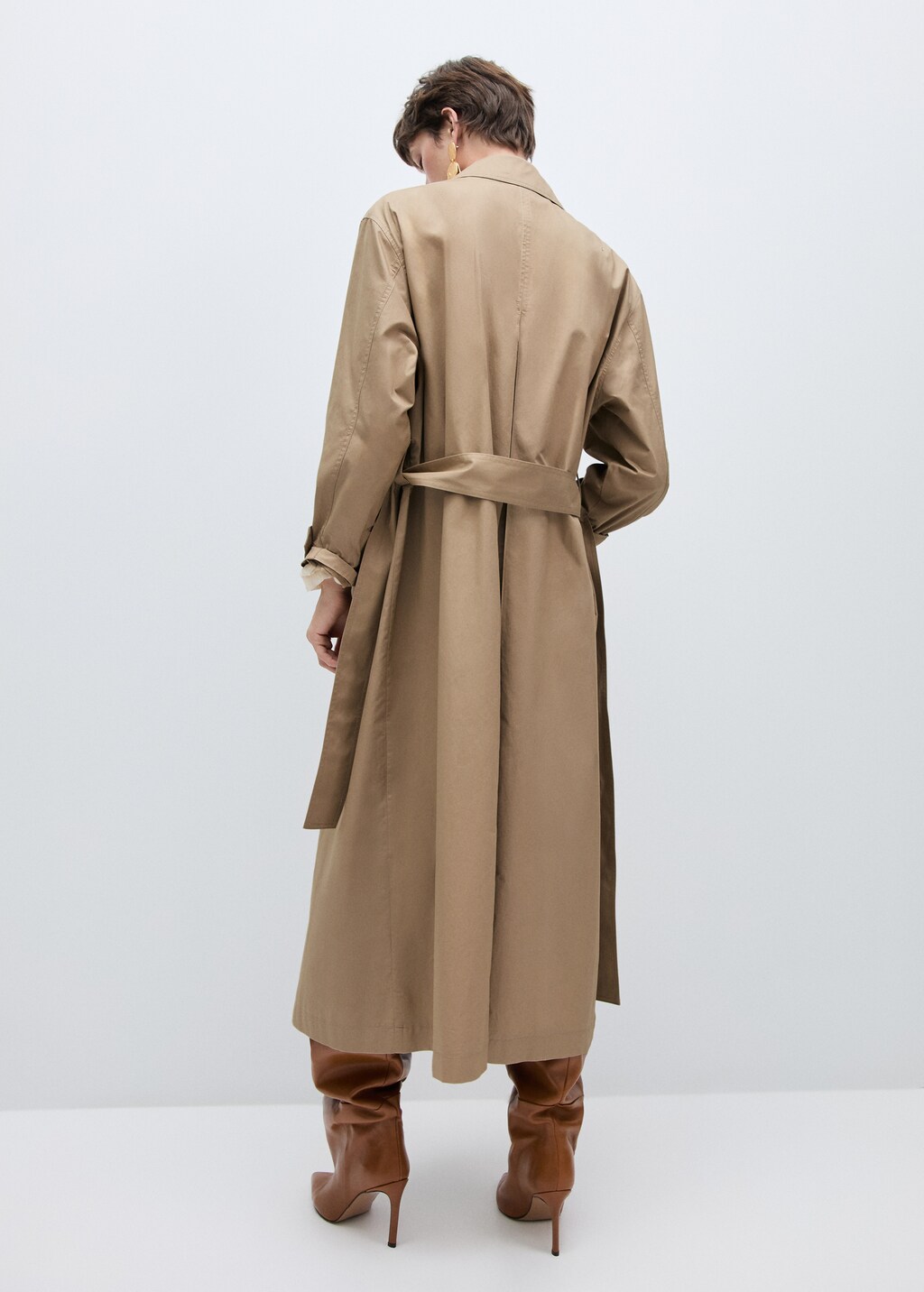 Cotton trench coat with shirt collar - Beige
