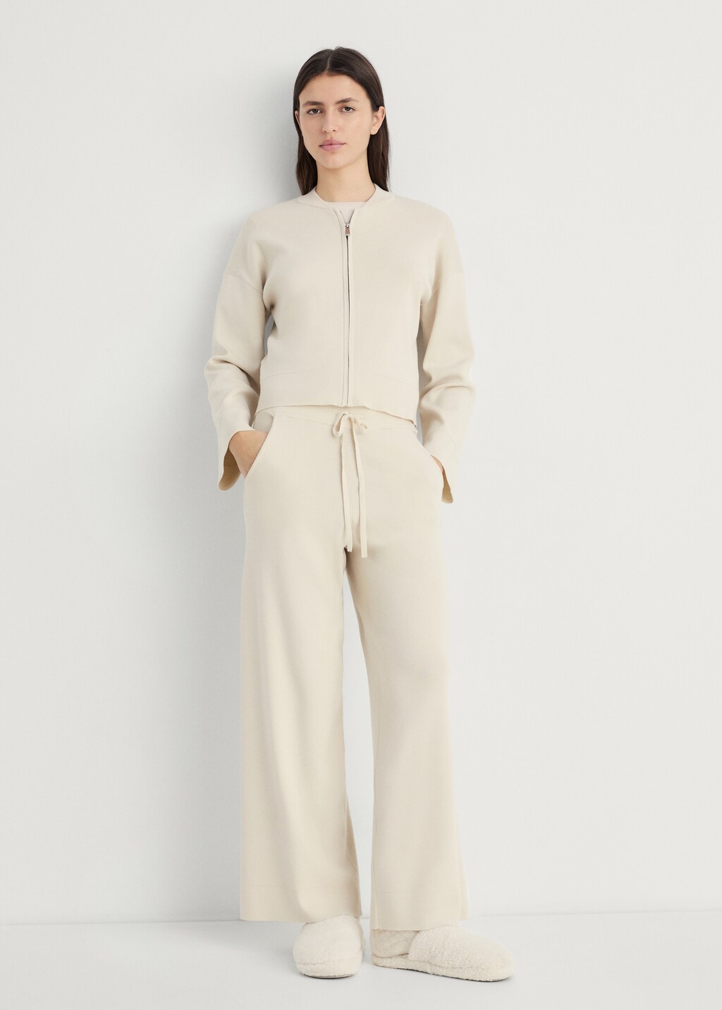 Rib-knit jacket with zip - Light/Pastel Grey