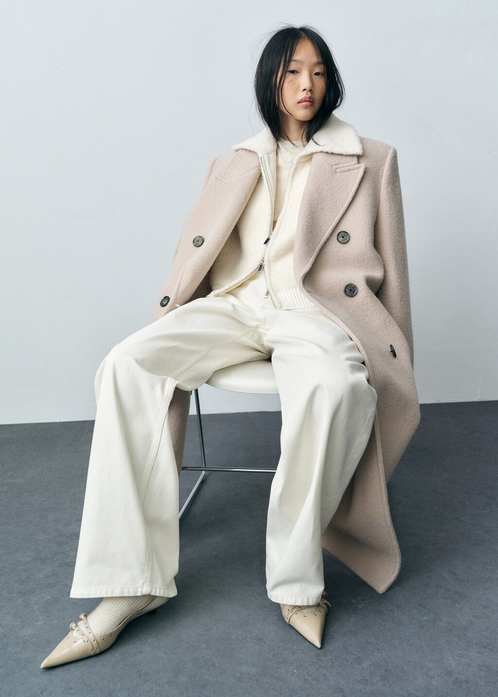 Wideleg jeans with zip - Grey