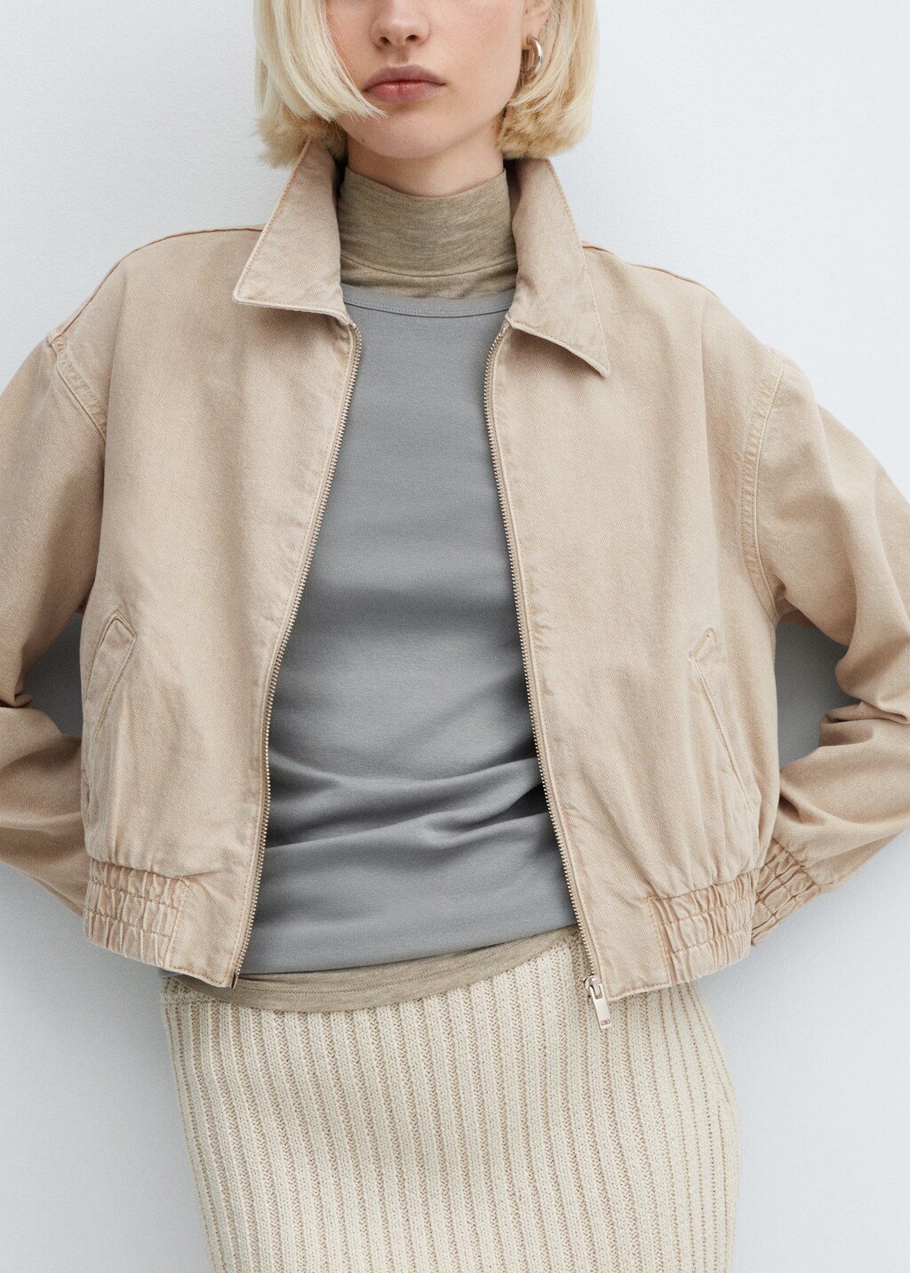 Denim bomber jacket - Sand
