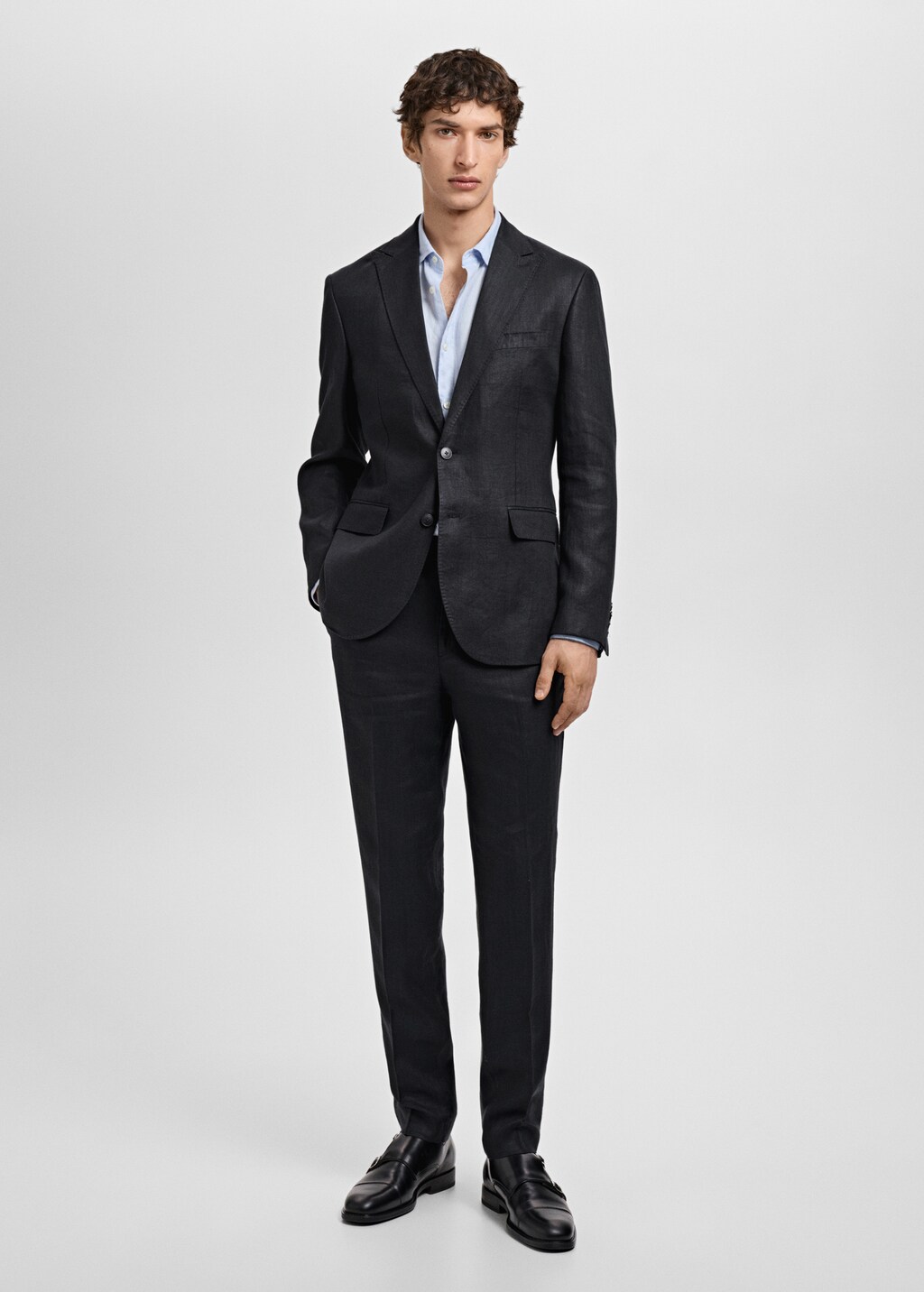 Slim fit 100% linen suit pants - Black