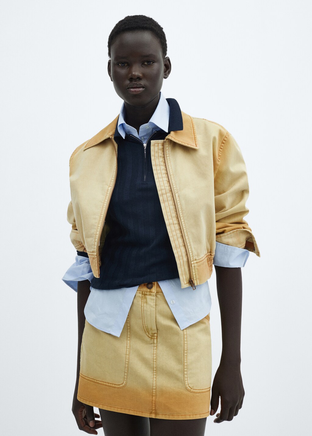 Worn-effect bomber jacket - Medium Brown