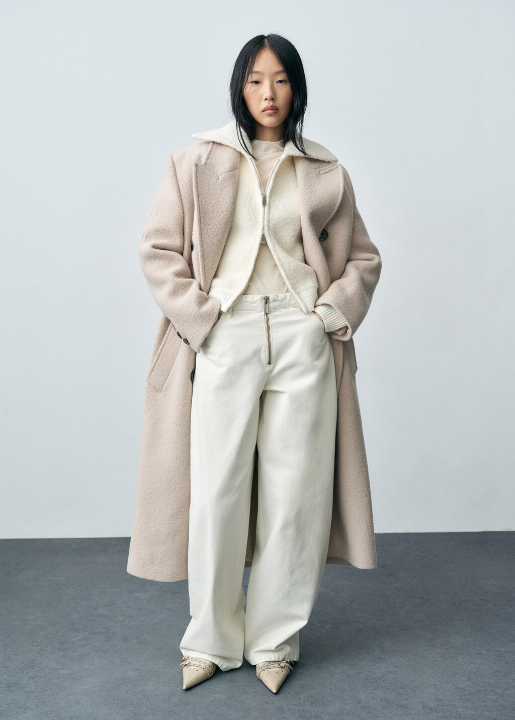 Wideleg jeans with zip - Grey