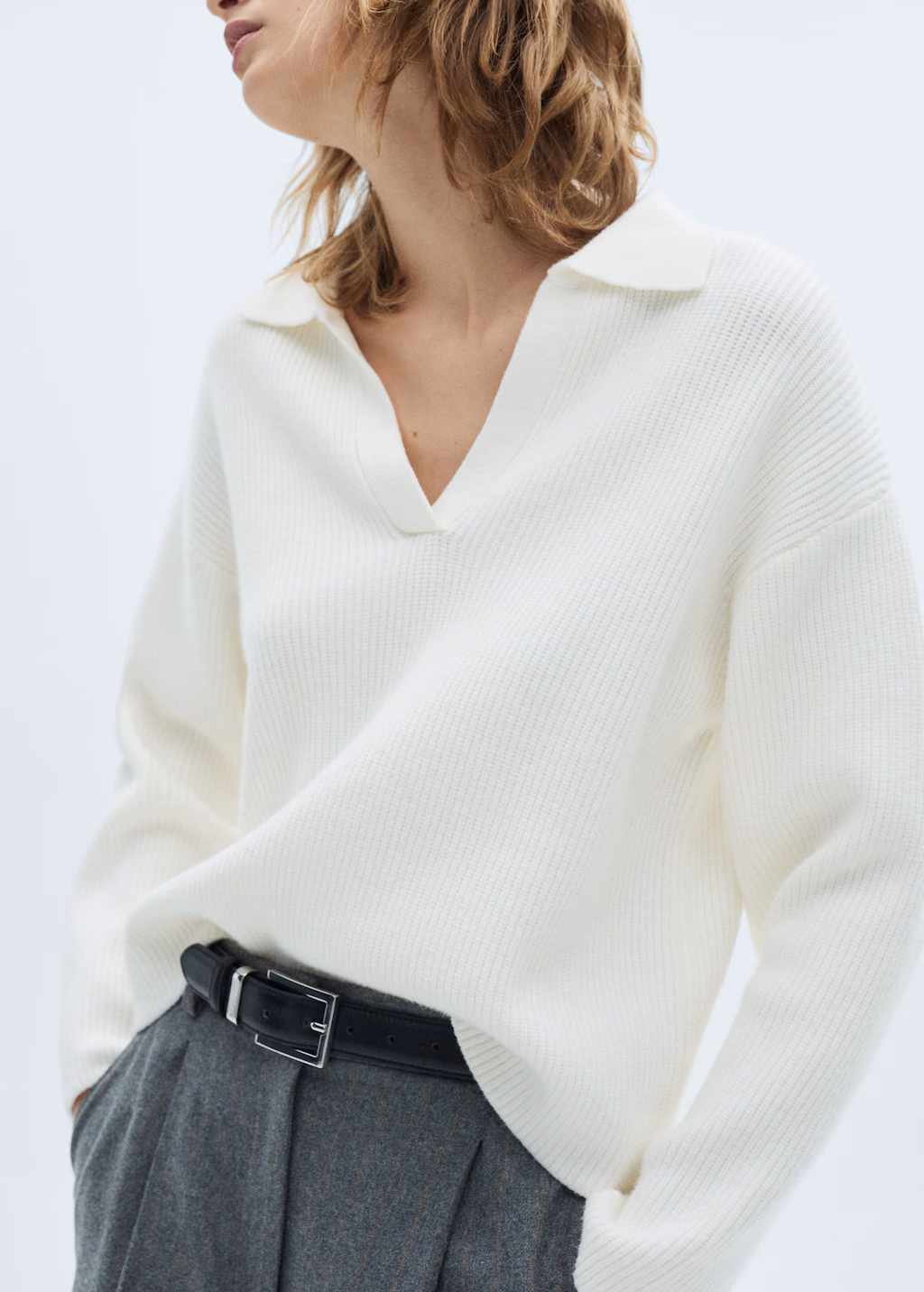 Knitted polo-neck sweater - Grey