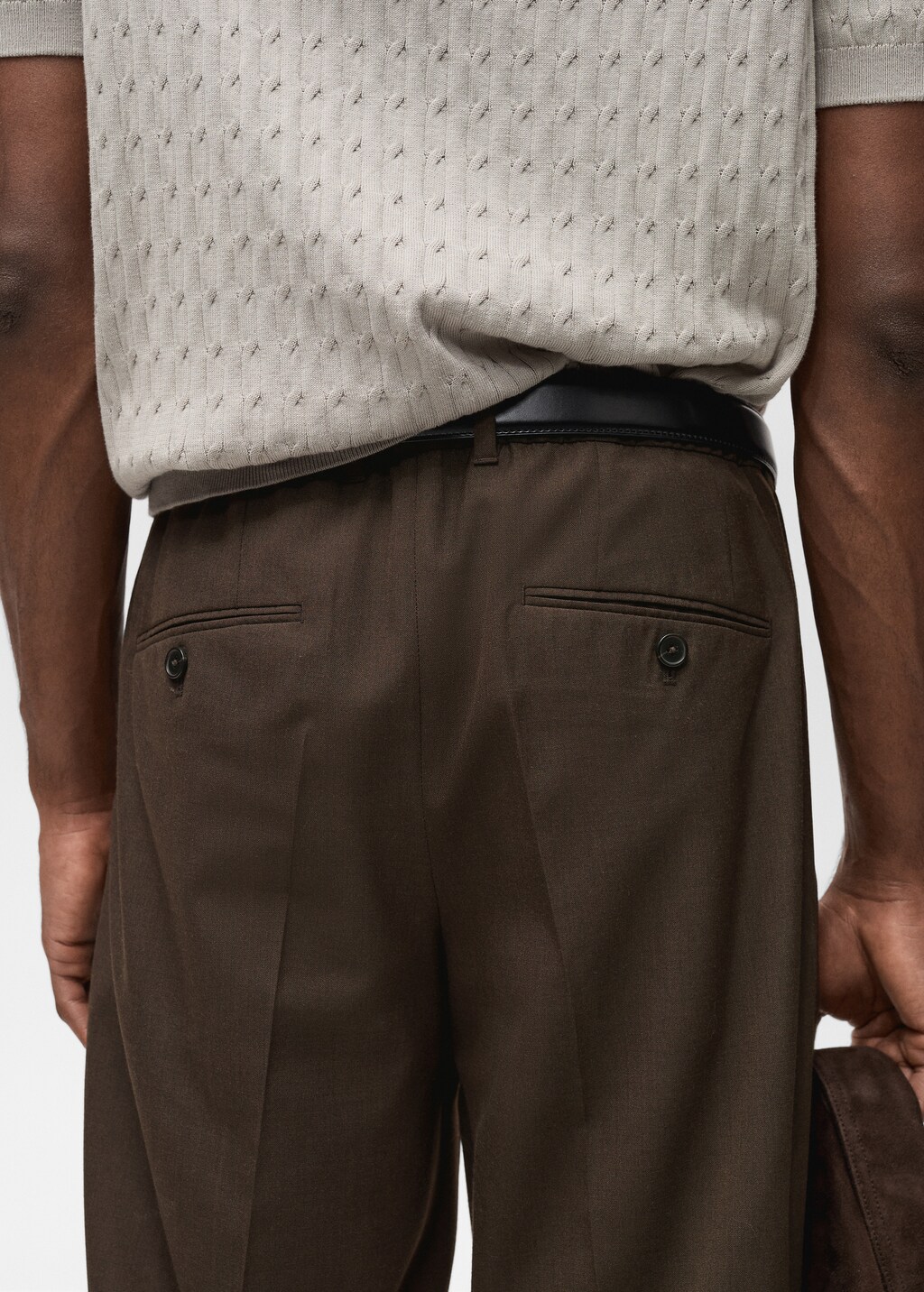 Slim-fit pleated cool wool trousers - Medium Brown